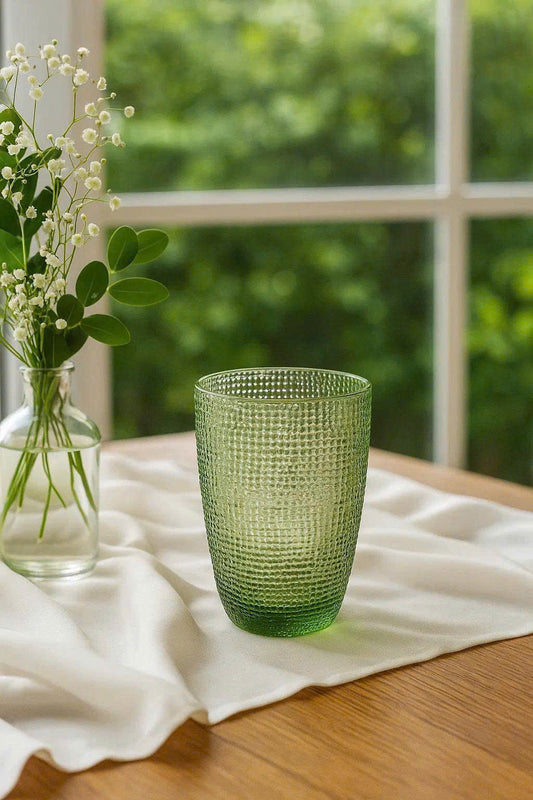 SET OF 420ML GREEN EMBOSSED MESH GLASS CUPS