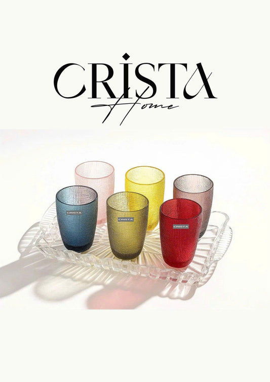 SET OF 420ML COLORED EMBOSSED MESH GLASS CUPS