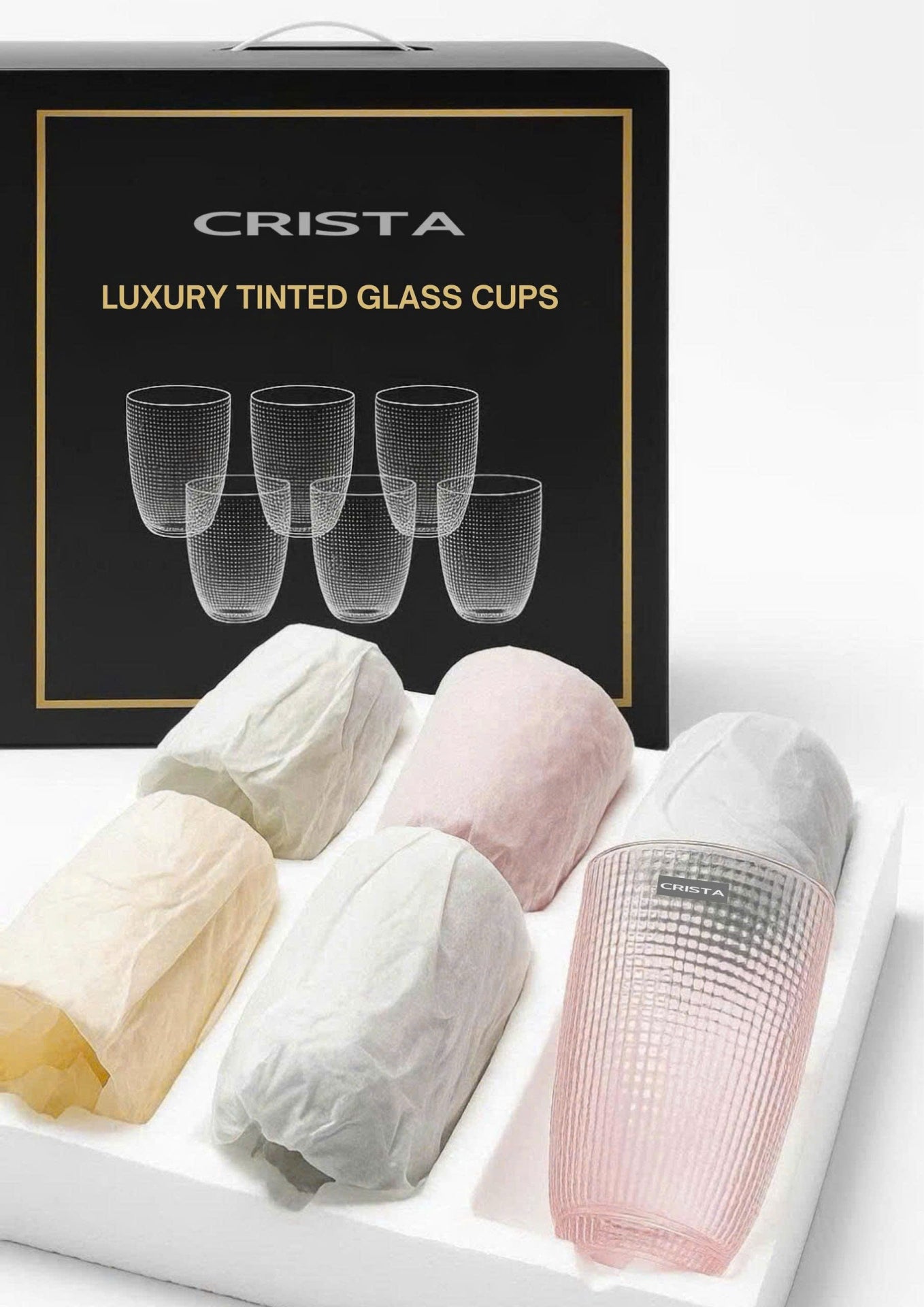 SET OF 420ML COLORED EMBOSSED MESH GLASS CUPS