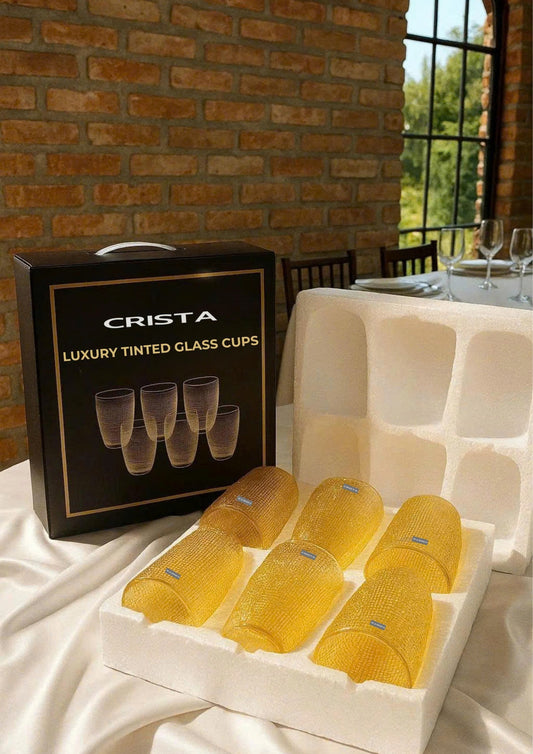 SET OF 420ML YELLOW EMBOSSED MESH GLASS CUPS