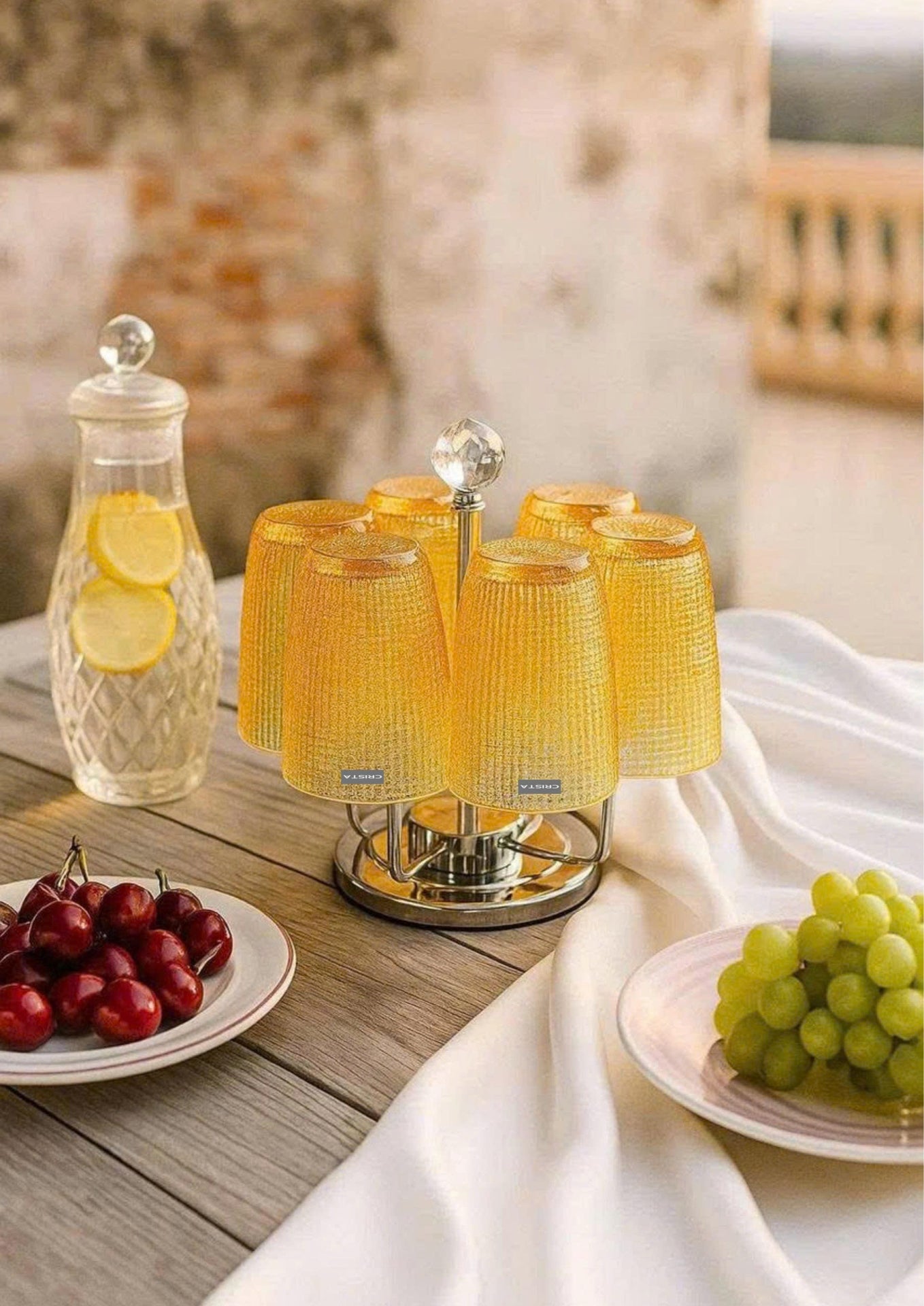 SET OF 420ML YELLOW EMBOSSED MESH GLASS CUPS