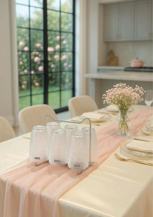 SET OF 420ML WHITE EMBOSSED MESH GLASS CUPS