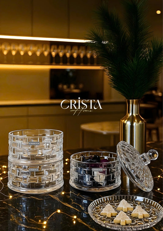 3-Tier Glass Jam Jar with Checkered Pattern - Transparent