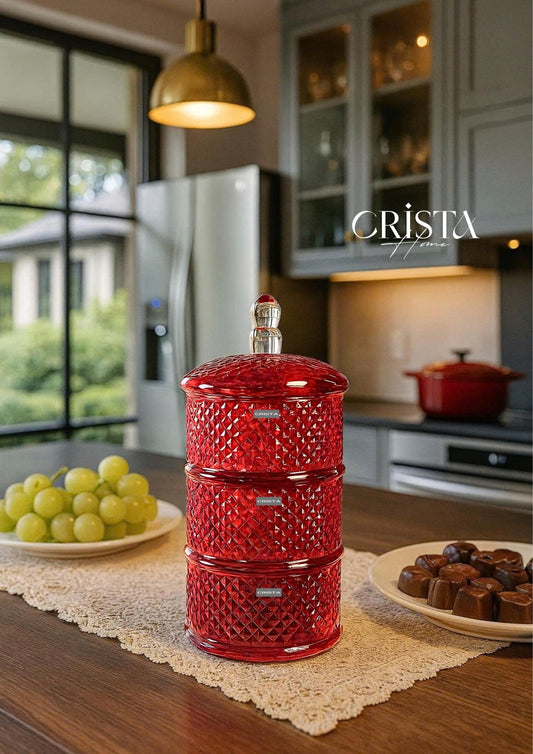 3-Tier Diamond Pattern Jam Jar - Red