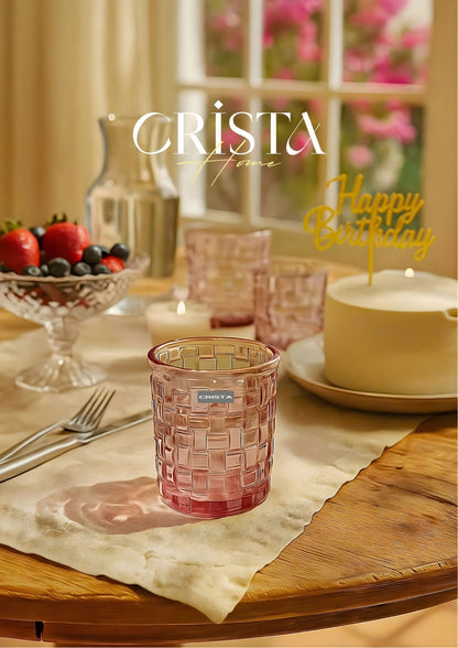 SET OF 6 CHECKERED PATTERNED GLASS CUPS – PINK