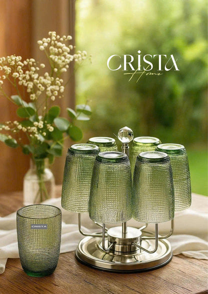 SET OF 420ML GREEN EMBOSSED MESH GLASS CUPS