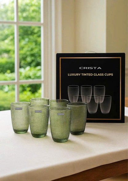 SET OF 420ML GREEN EMBOSSED MESH GLASS CUPS