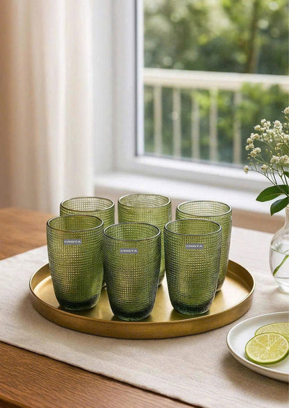 SET OF 420ML GREEN EMBOSSED MESH GLASS CUPS