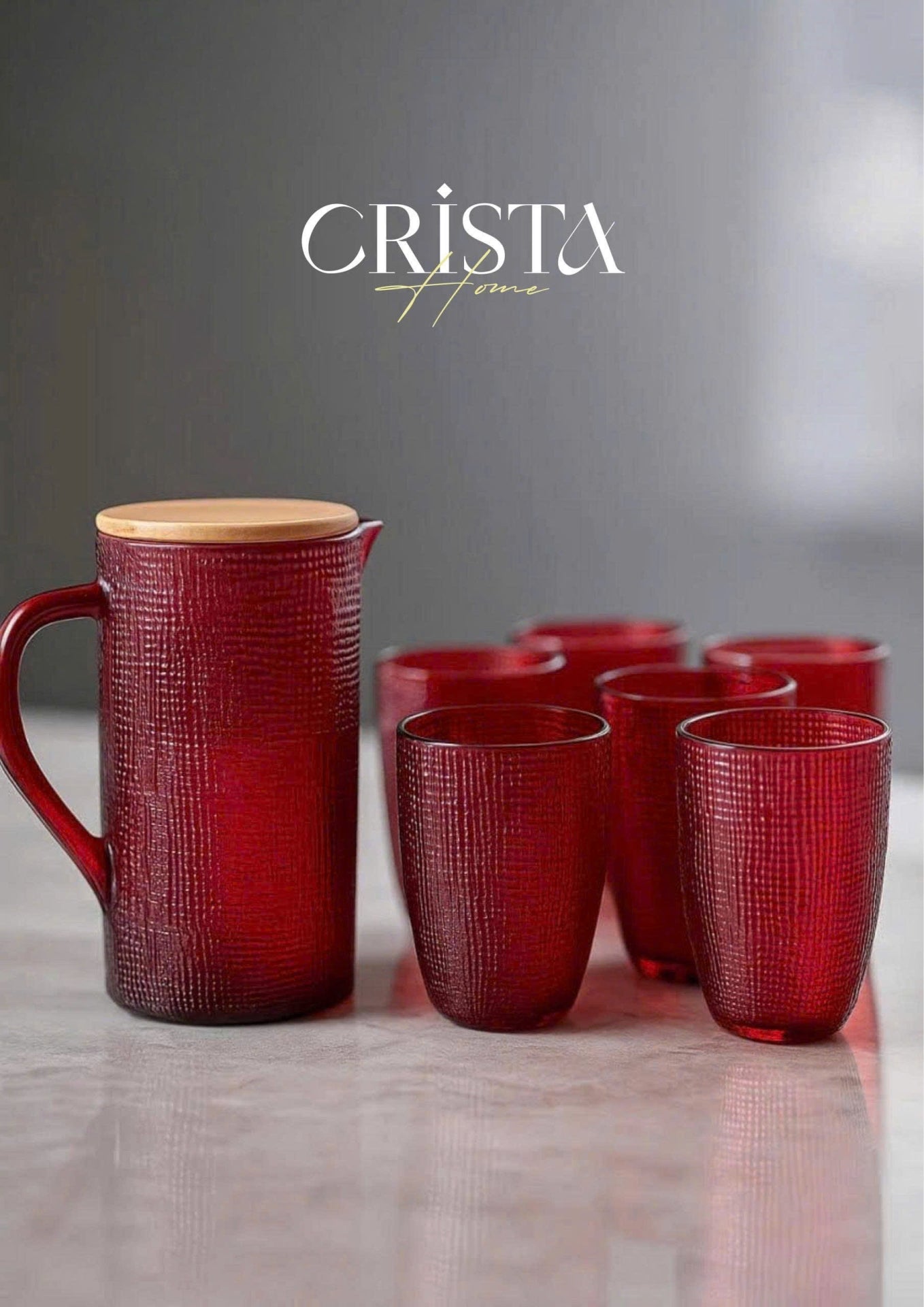 RED 420ML EMBOSSED MESH GLASS CUP SET