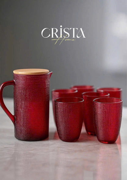 RED 420ML EMBOSSED MESH GLASS CUP SET