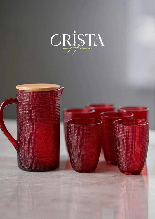 RED 420ML EMBOSSED MESH GLASS CUP SET
