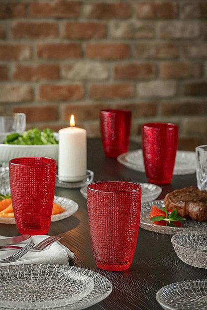 RED 420ML EMBOSSED MESH GLASS CUP SET