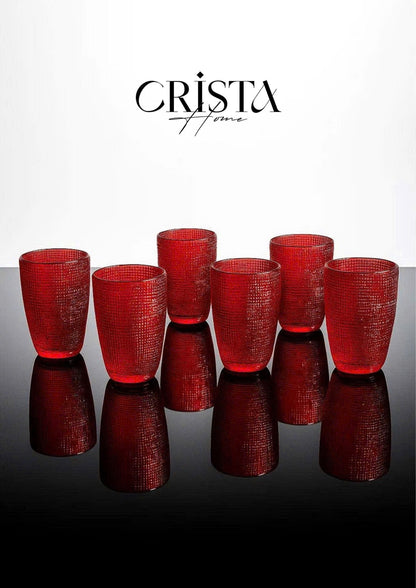 RED 420ML EMBOSSED MESH GLASS CUP SET