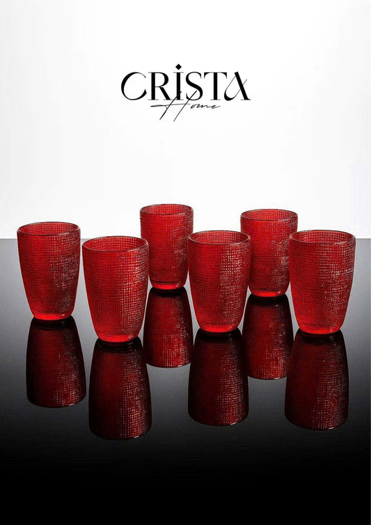 RED 420ML EMBOSSED MESH GLASS CUP SET
