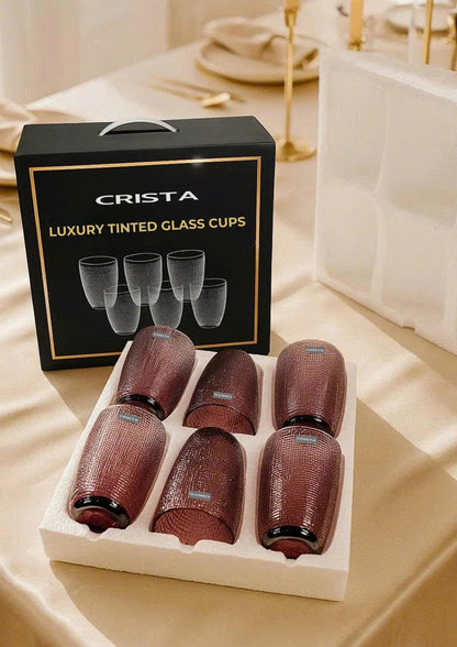 PURPLE 420ML EMBOSSED MESH GLASS CUP SET