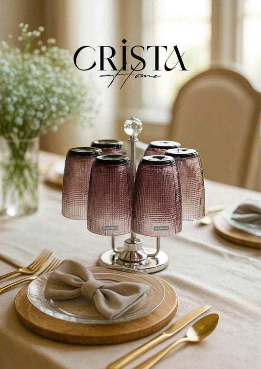 PURPLE 420ML EMBOSSED MESH GLASS CUP SET