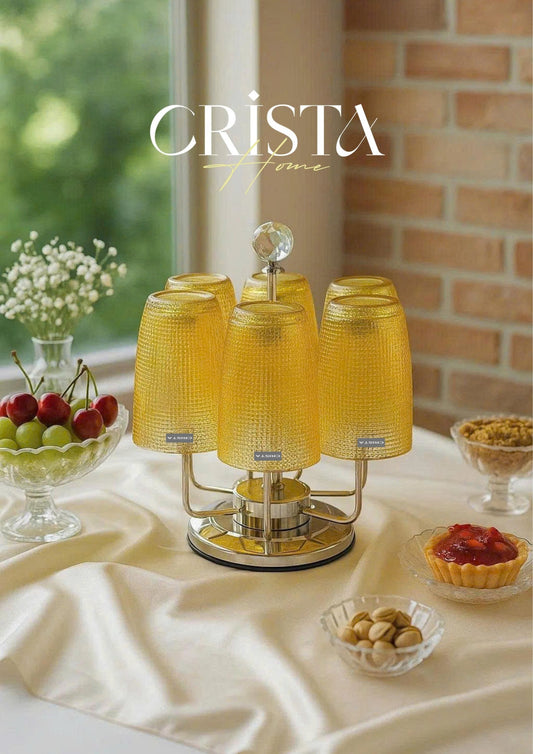 SET OF 420ML YELLOW EMBOSSED MESH GLASS CUPS