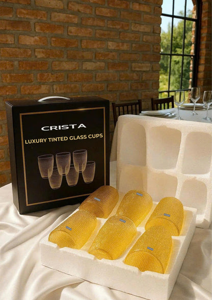 SET OF 420ML YELLOW EMBOSSED MESH GLASS CUPS