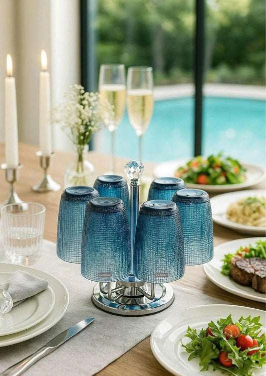 SET OF 420ML BLUE EMBOSSED MESH GLASS CUPS