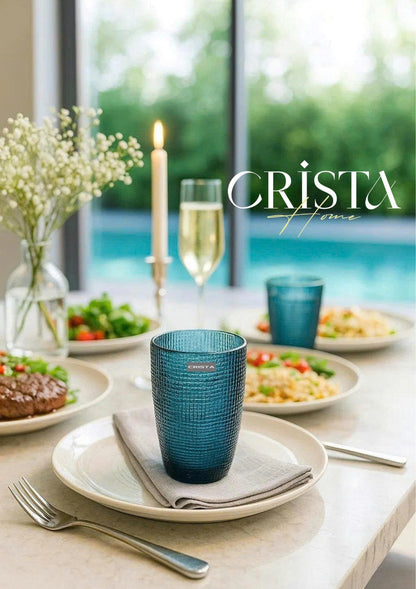 SET OF 420ML BLUE EMBOSSED MESH GLASS CUPS