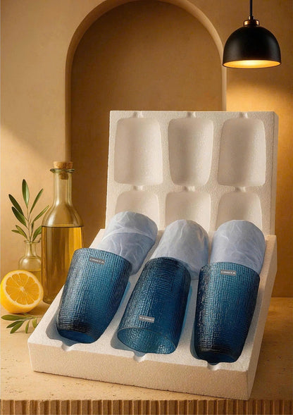 SET OF 420ML BLUE EMBOSSED MESH GLASS CUPS