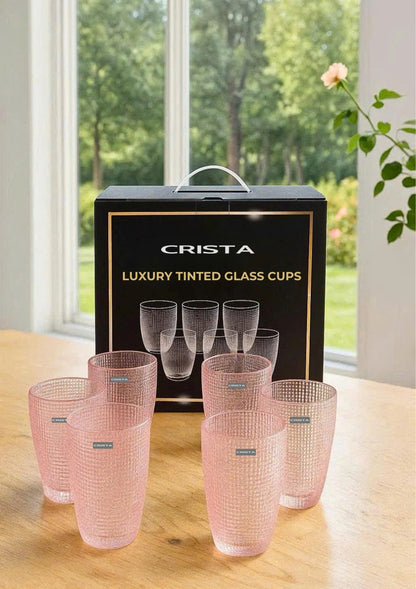 PINK 420ML EMBOSSED MESH GLASS CUP SET