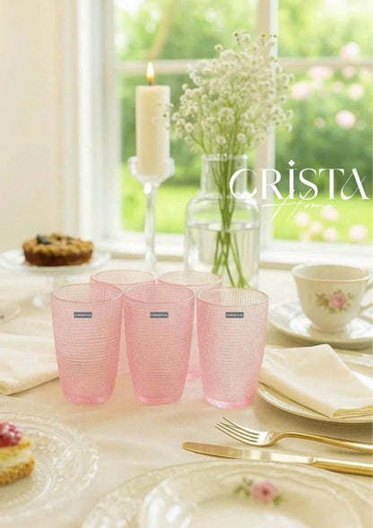 PINK 420ML EMBOSSED MESH GLASS CUP SET