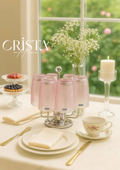 PINK 420ML EMBOSSED MESH GLASS CUP SET