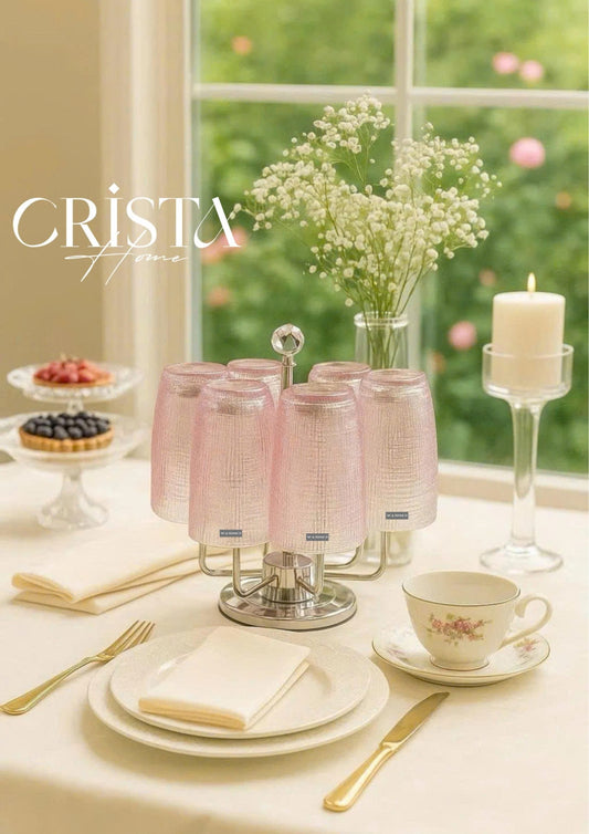 PINK 420ML EMBOSSED MESH GLASS CUP SET