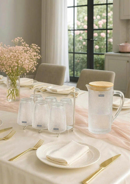 SET OF 420ML WHITE EMBOSSED MESH GLASS CUPS