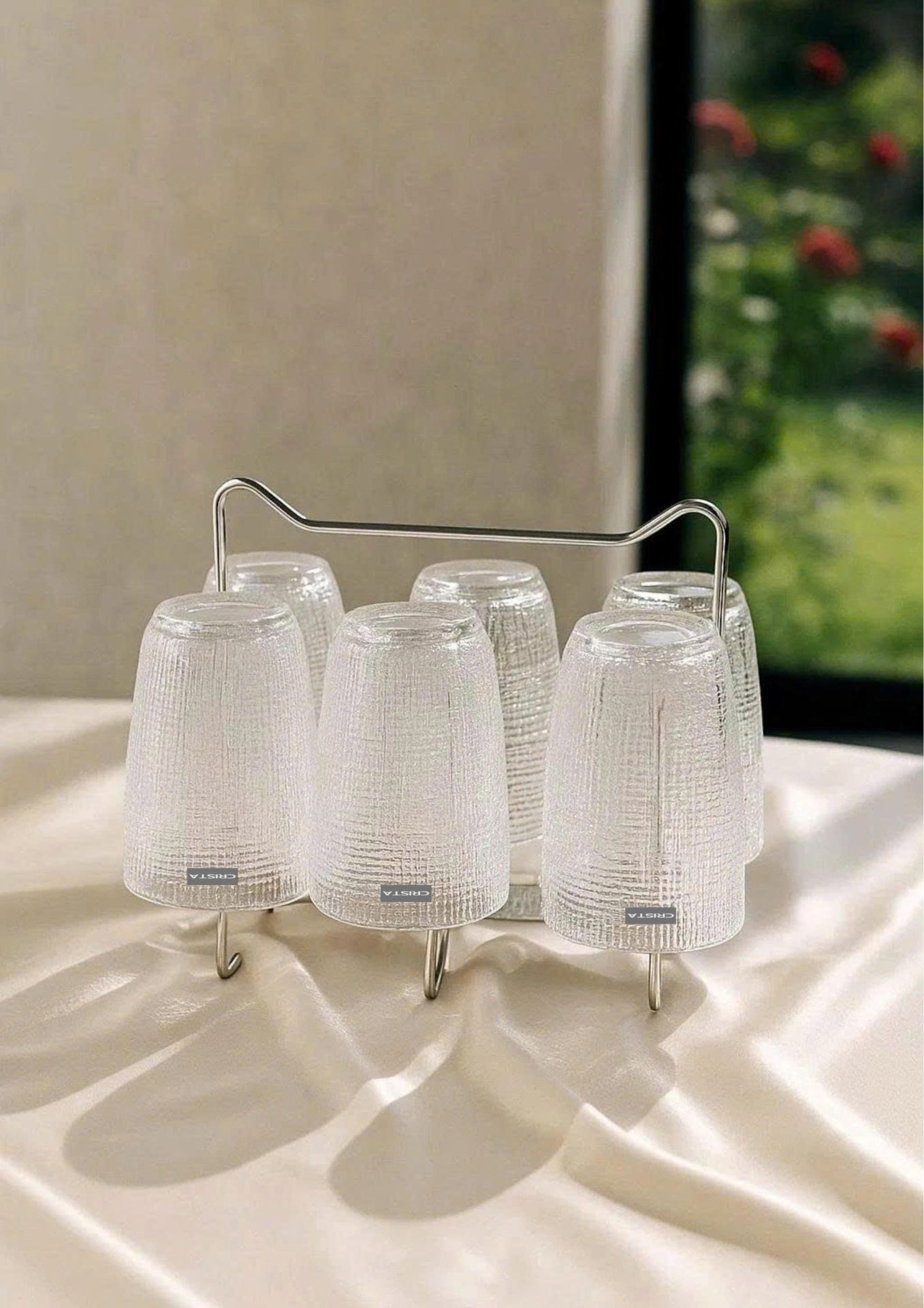 SET OF 420ML WHITE EMBOSSED MESH GLASS CUPS