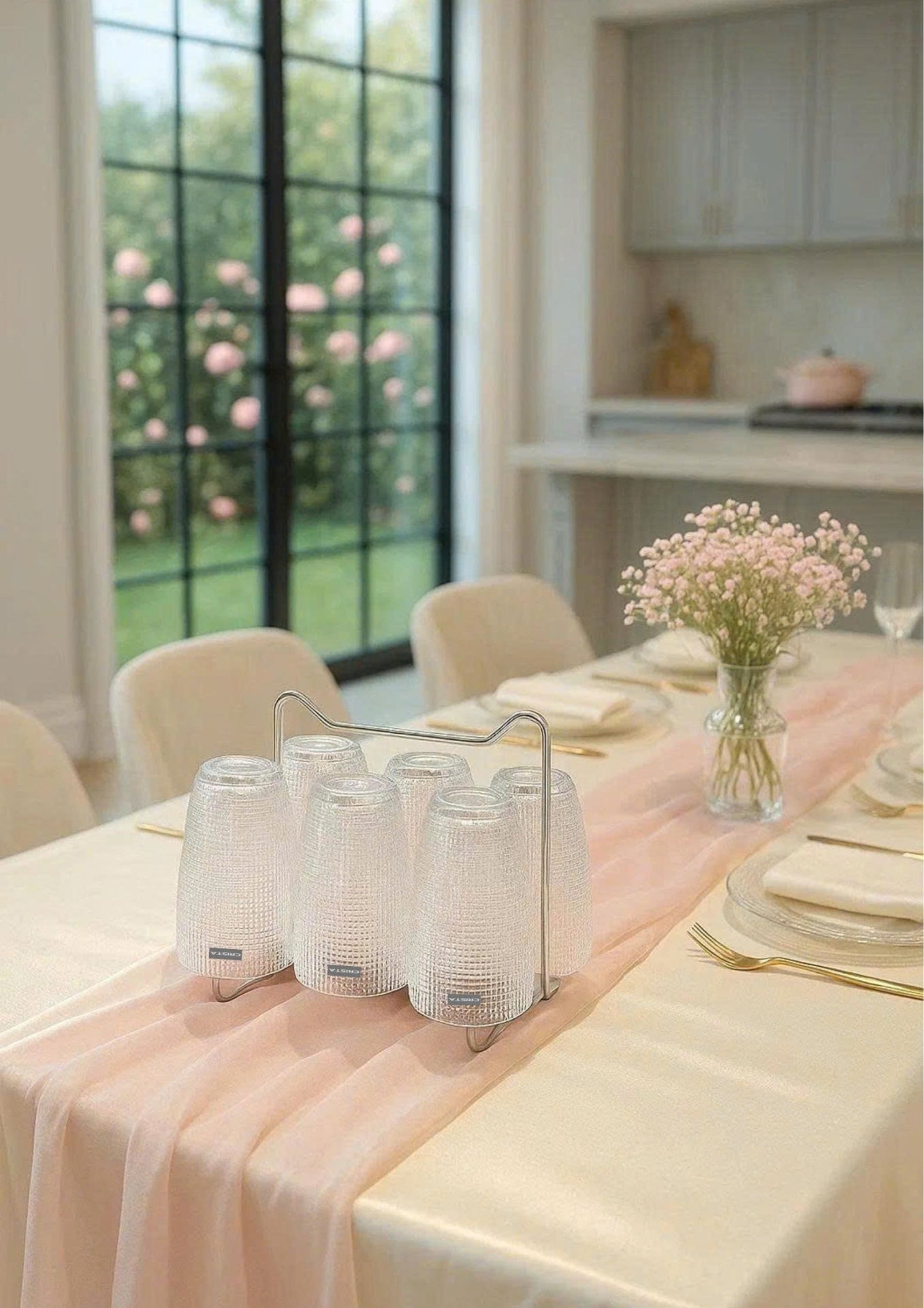 SET OF 420ML WHITE EMBOSSED MESH GLASS CUPS