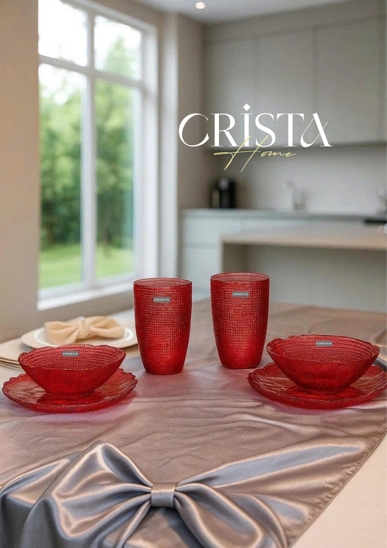 SET OF 6 RED EMBOSSED MESH-PATTERNED GLASSWARE