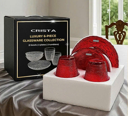SET OF 6 RED EMBOSSED MESH-PATTERNED GLASSWARE