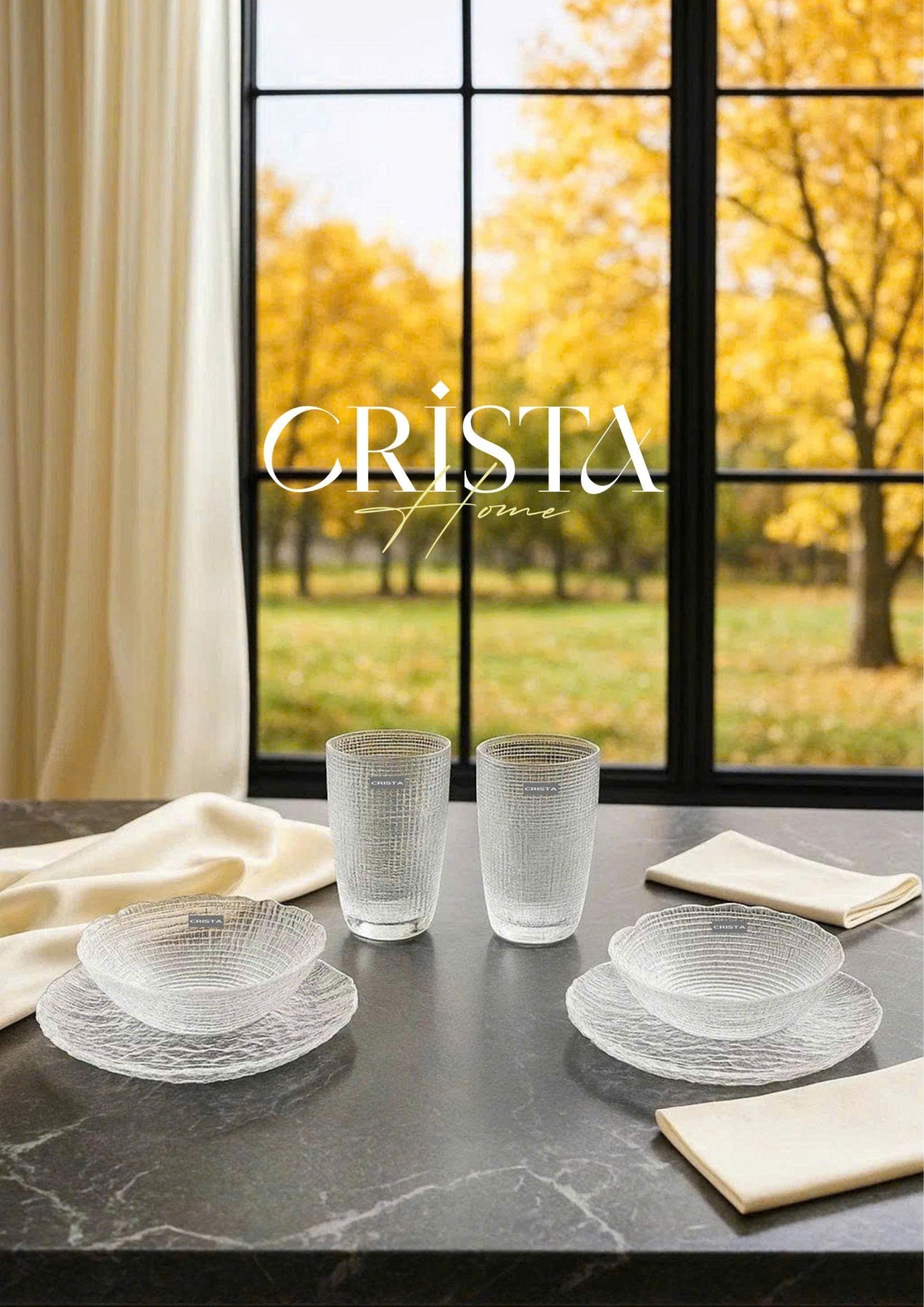 SET OF 6 EMBOSSED GLASSWARE PIECES IN WHITE