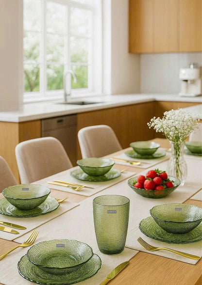 SET OF 6 EMBOSSED MESH-PATTERNED GLASSWARE IN BLUE