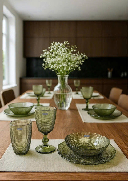 SET OF 6 EMBOSSED MESH-PATTERNED GLASSWARE IN BLUE