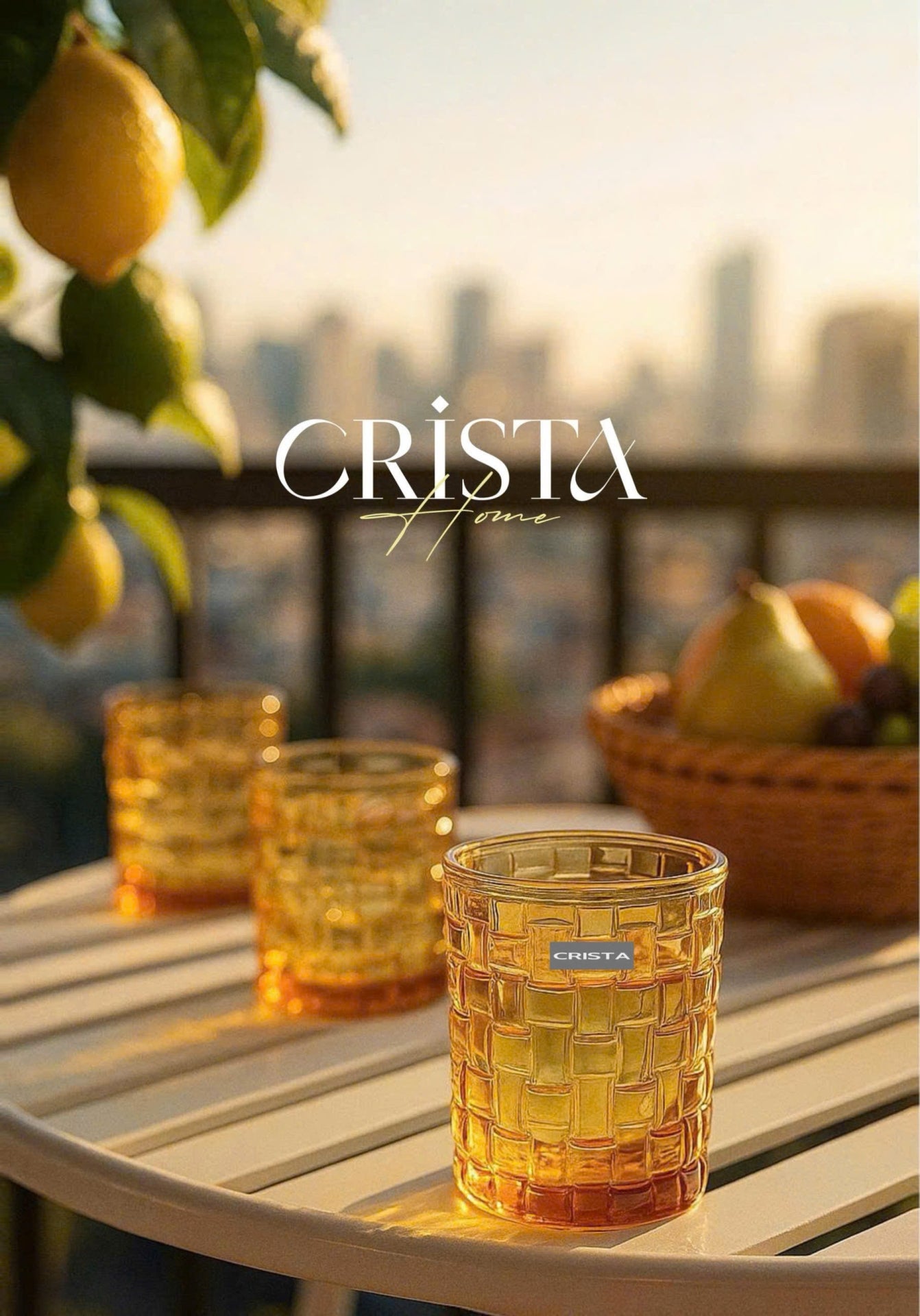 SET OF 6 CHECKERED PATTERNED GLASS CUPS – YELLOW