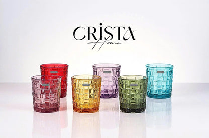 SET OF 6 CHECKERED PATTERNED GLASS CUPS – COLORFUL