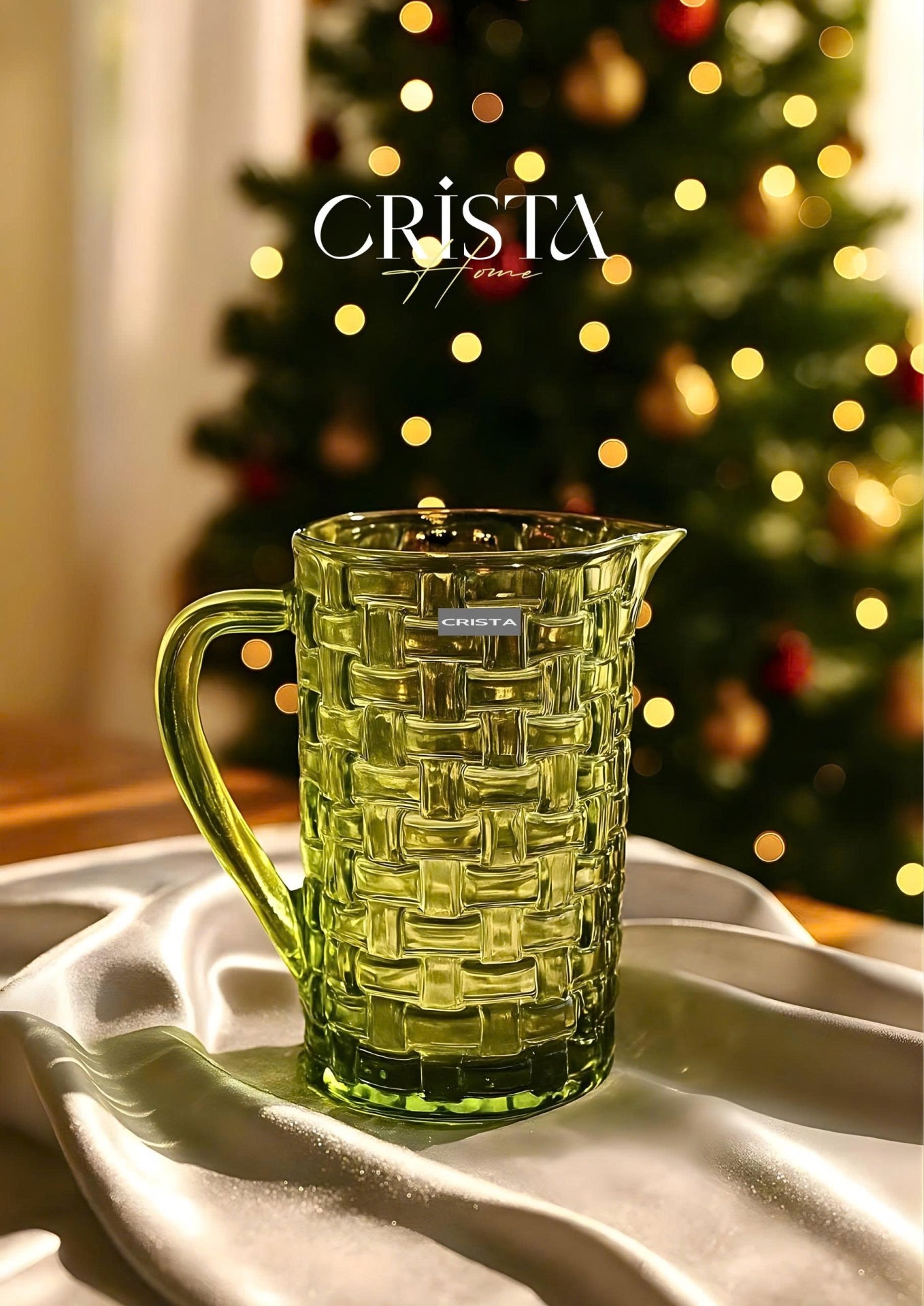 CHECKERED GLASS VASE WITH BAMBOO LID - GREEN