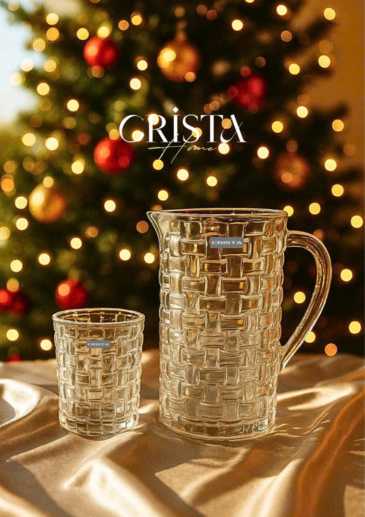 CHECKERED GLASS VASE WITH BAMBOO LID - TRANSPARENT COLOR