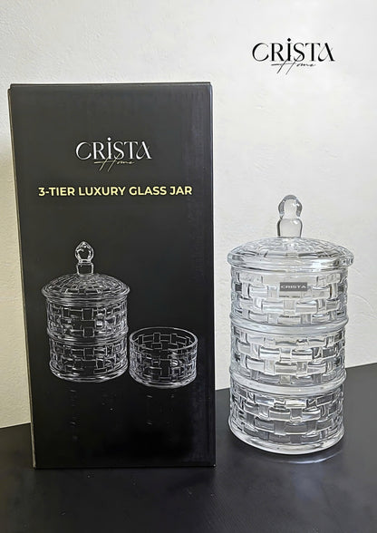 3-Tier Glass Jam Jar with Checkered Pattern - Transparent