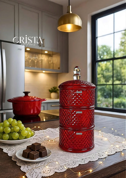 3-Tier Diamond Pattern Jam Jar - Red