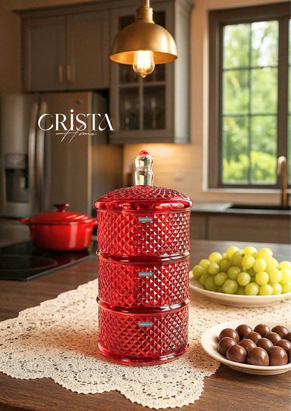 3-Tier Diamond Pattern Jam Jar - Red