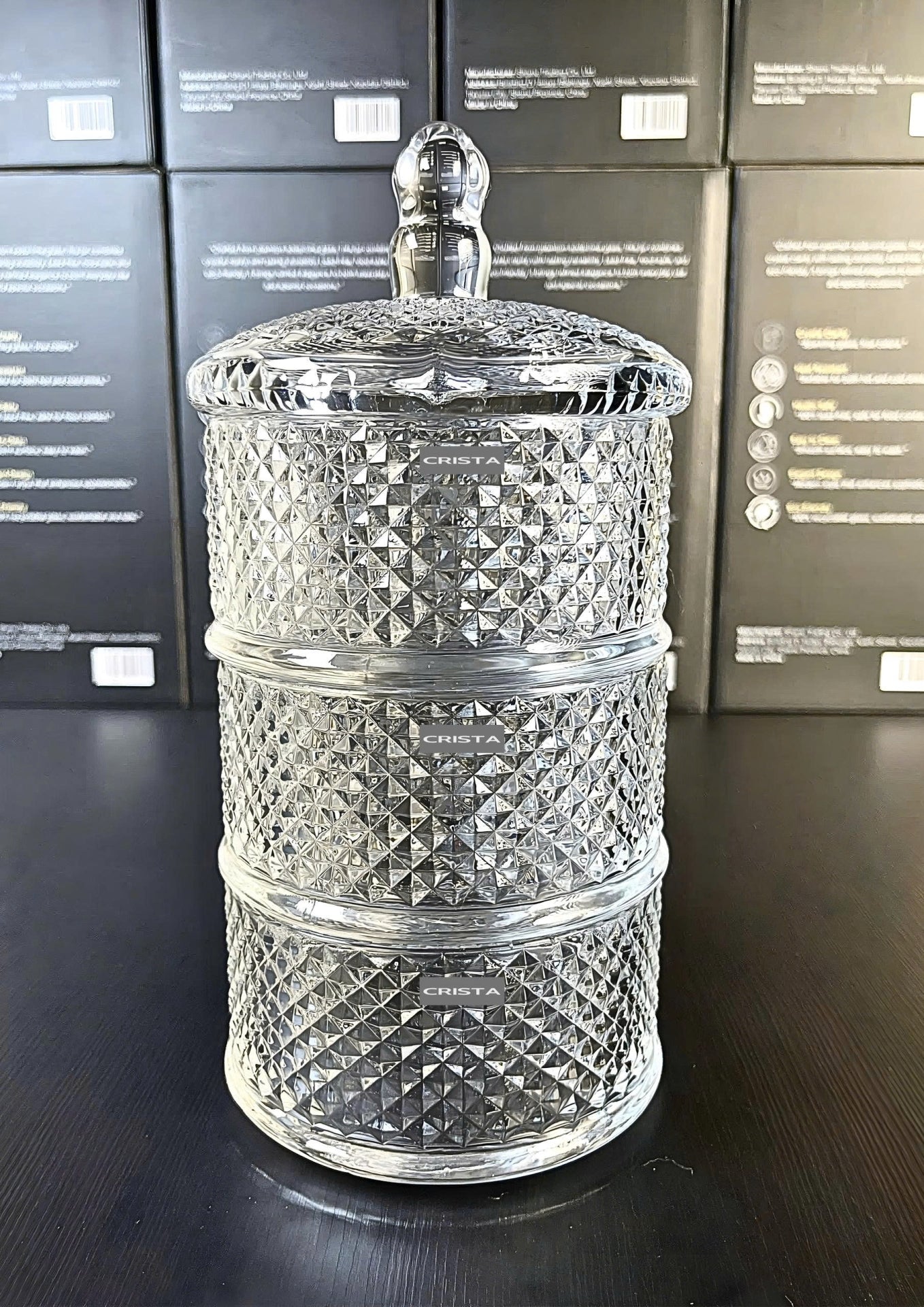 3-Tier Diamond Pattern Jam Jar – Transparent