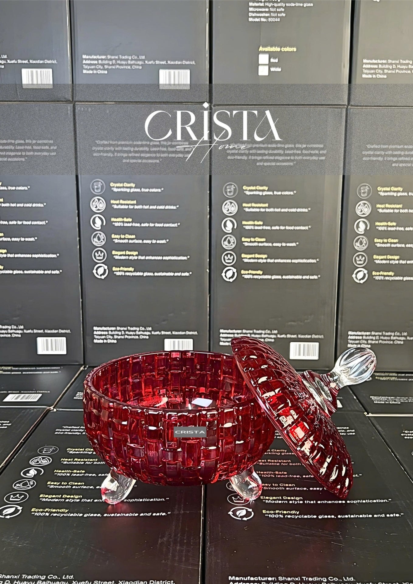 SET OF 2 CHECKERED PATTERNED JARS FOR TET (LUNAR NEW YEAR) - RED