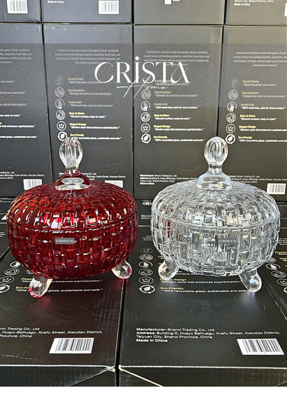 SET OF 2 CHECKERED PATTERNED JARS FOR TET (LUNAR NEW YEAR) – TRANSPARENT + RED