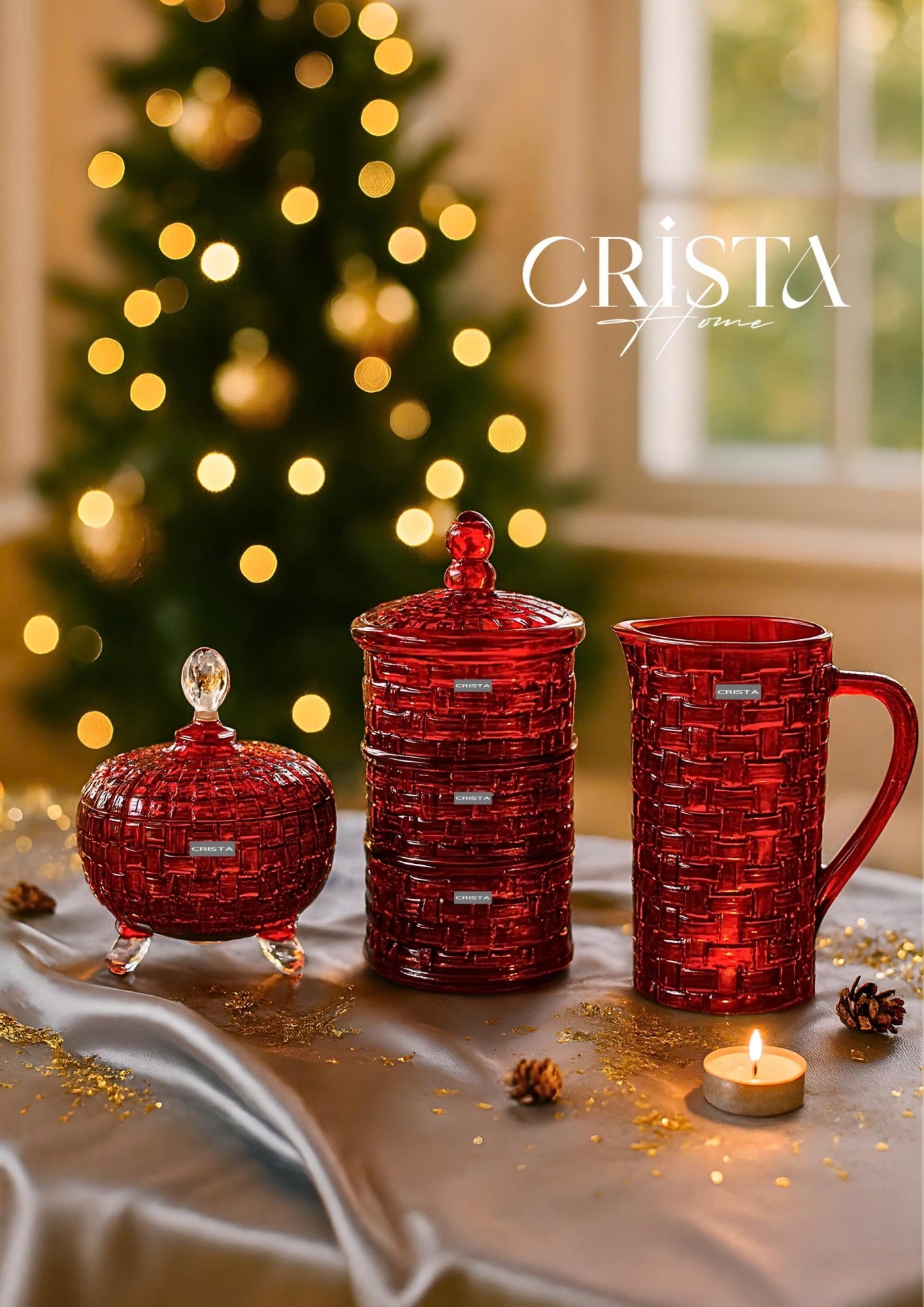 SET OF 2 CHECKERED PATTERNED JARS FOR TET (LUNAR NEW YEAR) – TRANSPARENT + RED