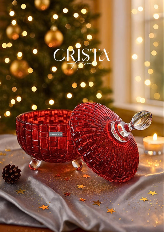 SET OF 2 CHECKERED PATTERNED JARS FOR TET (LUNAR NEW YEAR) – TRANSPARENT + RED