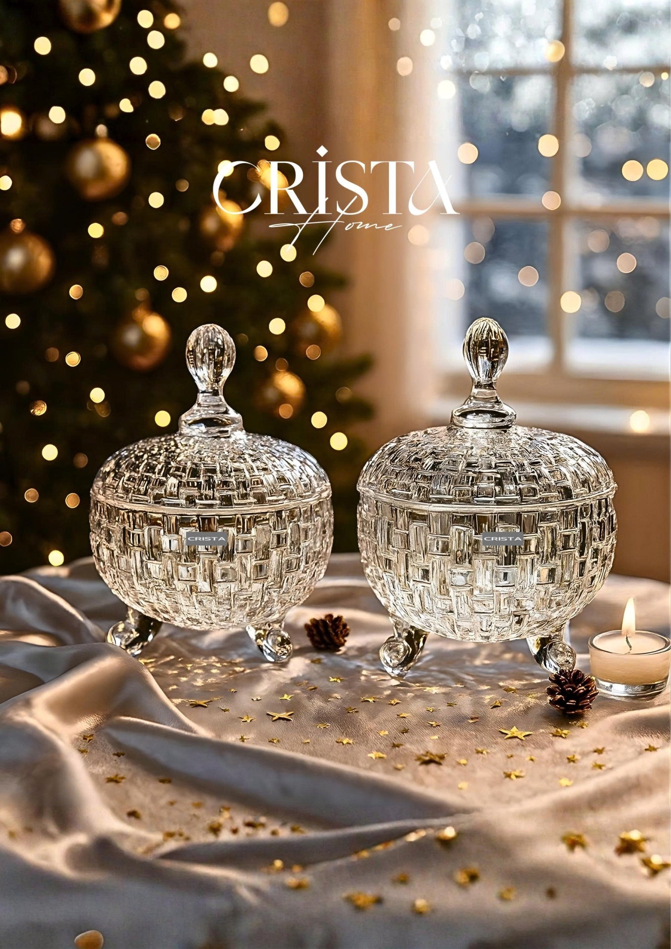 SET OF 2 CHECKERED PATTERNED JARS FOR TET (LUNAR NEW YEAR) - TRANSPARENT COLOR